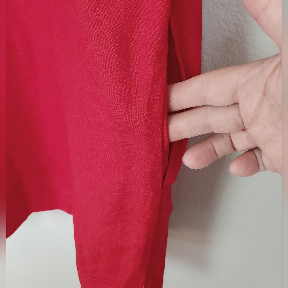 Who What Wear Linen Blend Red Balloon Puff Sleeves Dress, Medium - Picture 4 of 13